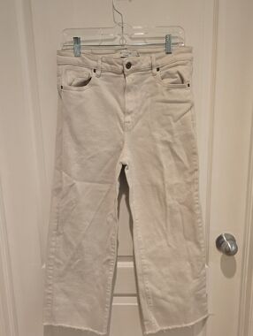 Hidden Cropped Wide-Leg Jeans in Off-White